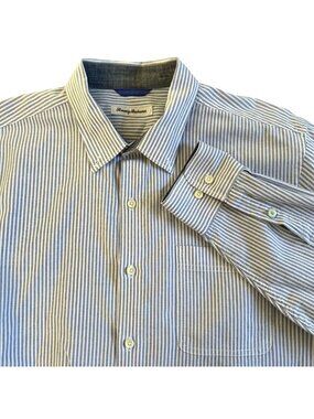 Tommy Bahama Mens Sz L Striped Button-Up Dress Shirt Long Sleeve Blue & White